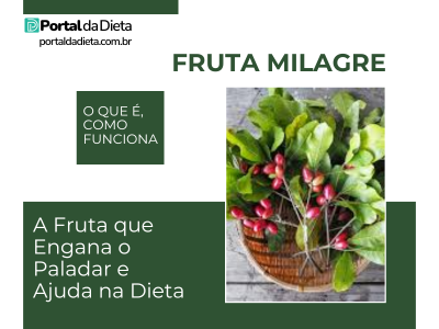 Fruta milagre em cesto com folhas verdes — destaque do artigo “A fruta que engana o paladar e ajuda na dieta” do Portal da Dieta.